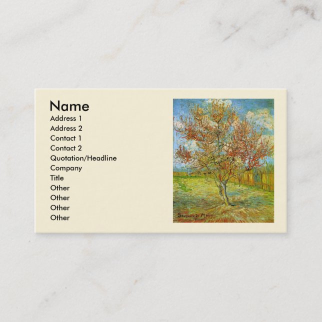 Carte De Visite Peach Tree rose en fleurs par Vincent van Gogh (Devant)