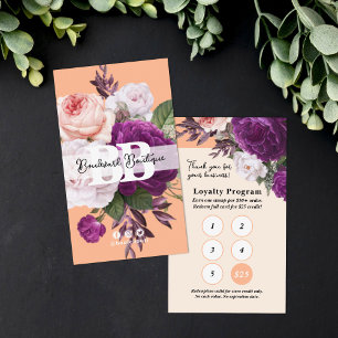 Carte De Visite Peach Vintage Floral Service Loyauté 5 timbres Pun