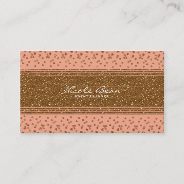 Carte de visite Peachy Pink & Gold Confetti Dots (Devant)
