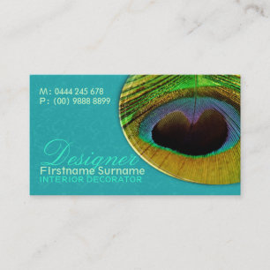 Carte De Visite Peacock Feather Damask Aqua Designer