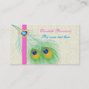 Carte De Visite Peacock plumes bleu chaud rose oeil attrayant