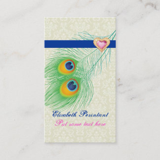 Carte De Visite Peacock plumes bleu chaud rose oeil attrayant