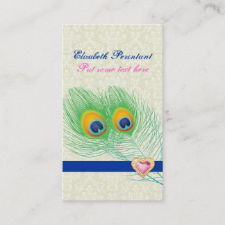 Carte De Visite Peacock plumes bleu chaud rose oeil attrayant