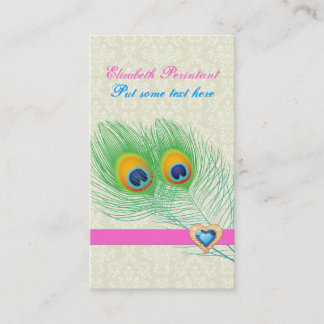 Carte De Visite Peacock plumes bleu chaud rose oeil attrayant