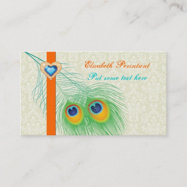 Carte De Visite Peacock plumes turquoise orangé attirant oeil (Devant)