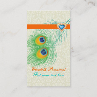 Carte De Visite Peacock plumes turquoise orangé attirant oeil