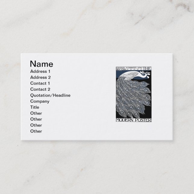 Carte De Visite Peacock Vintage Bleu Art Nouveau (Devant)