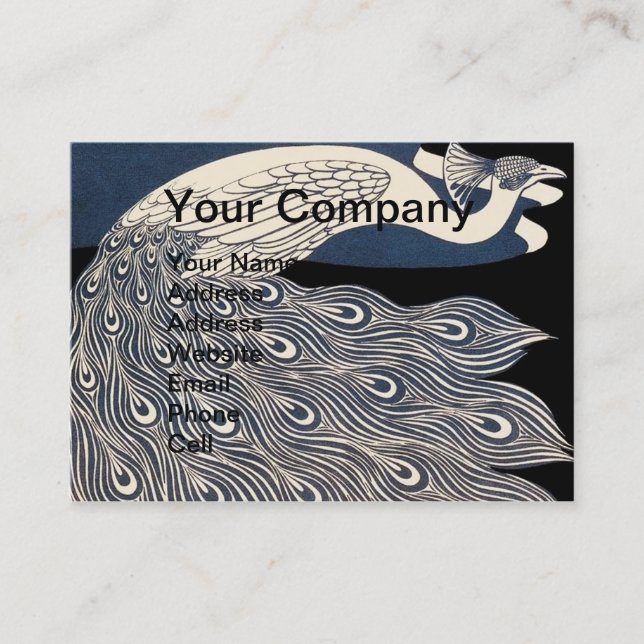 Carte De Visite Peacock Vintage Bleu Art Nouveau (Devant)