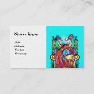Carte De Visite PEACOCKS EN AMOUR MONOGRAM Bleu Rouge Mariage blan