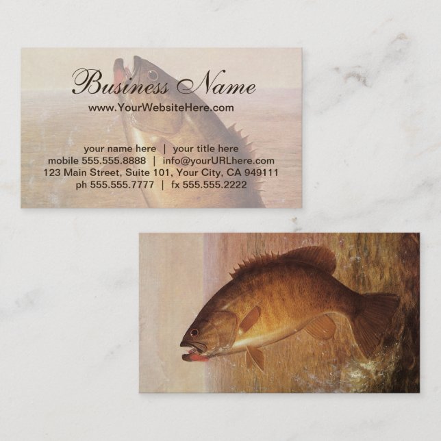 Carte De Visite Pêche à l'ancienne, Achigan à petite bouche bondis (Devant / Derrière)