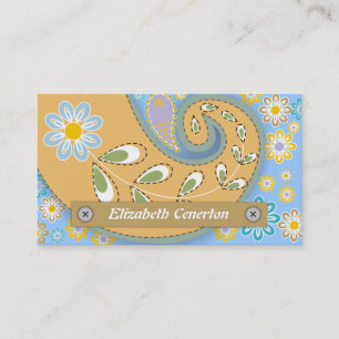 Carte De Visite Pêche rétro, motif cachemire bleu floral