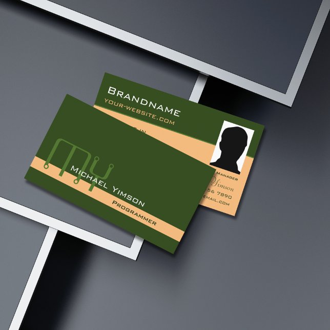 Carte De Visite Pêche verte de la forêt avec Monogramme et Photo C (Créateur téléchargé)