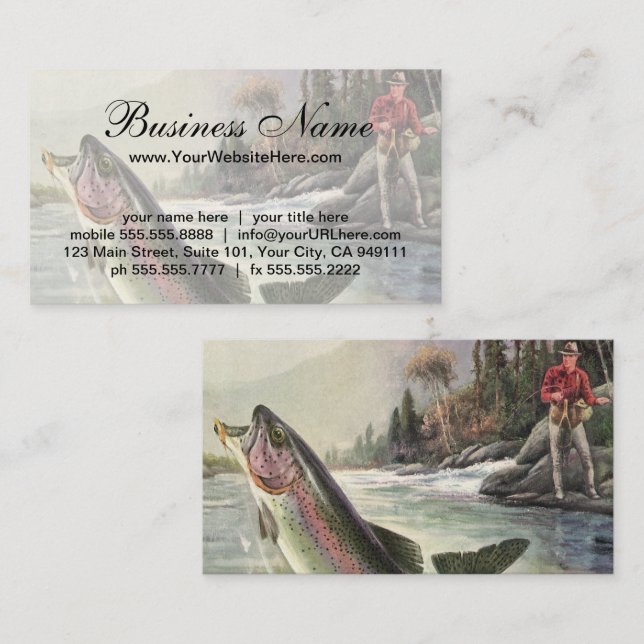 Carte De Visite Pêcheur vintage de truite arc-en-ciel Pêche du poi (Devant / Derrière)