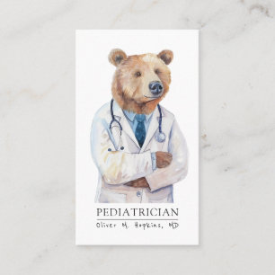 Carte De Visite Pediatricien Aquarelle Docteur Ours Médicale