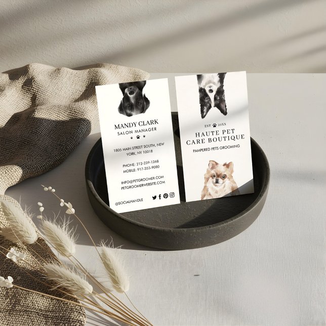 Carte De Visite Peeking Watercolor Chiens Animaux de compagnie Gro (Peeking Watercolor Dogs Pet Care Grooming & Salon Business Card)