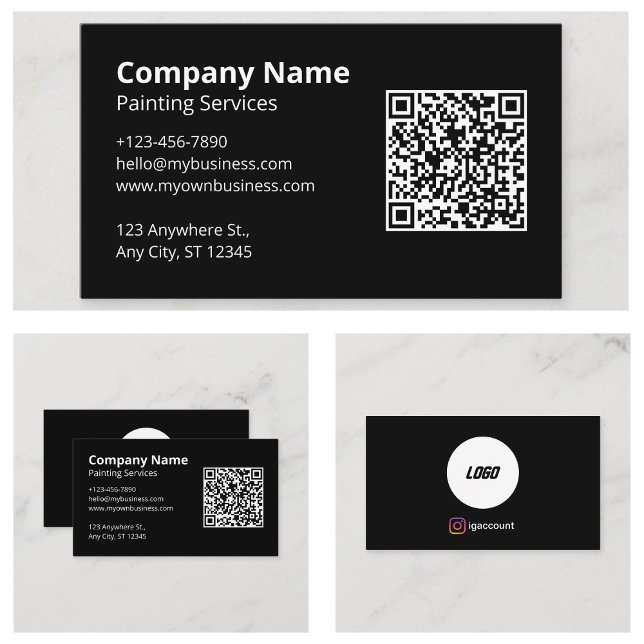 Carte De Visite Peintre de code QR à balayage noir (Black Scannable QR Code Painter Business Cards
)