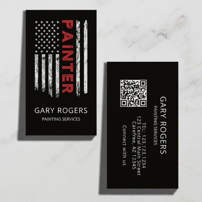Carte De Visite Peintre de code QR moderne Drapeau américain (Créateur téléchargé)