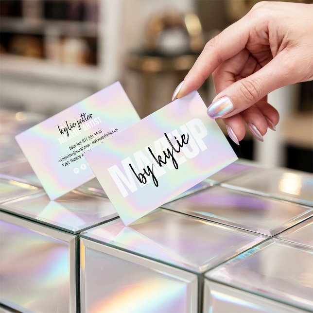 Carte De Visite Peintre de maquillage holographique signature en c (Holographic makeup artist bold signature script)