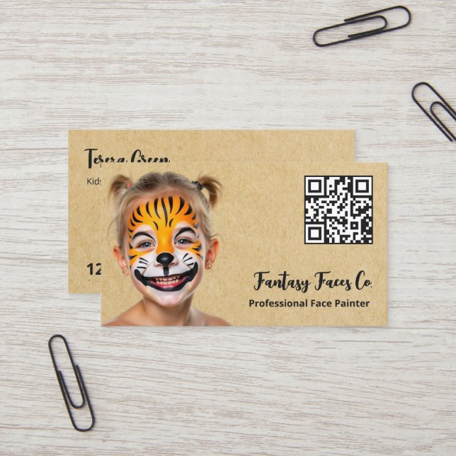 Carte De Visite Peintre de visage QR (Devant/Arrière en situation)