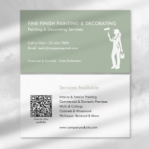 Carte De Visite Peintre Décoratrice Entreprise QR Code Vert Blanc