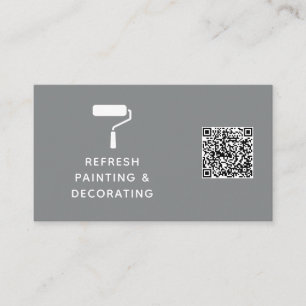 Carte De Visite Peintre Et Décorateur QR Code Paint Roller Gris