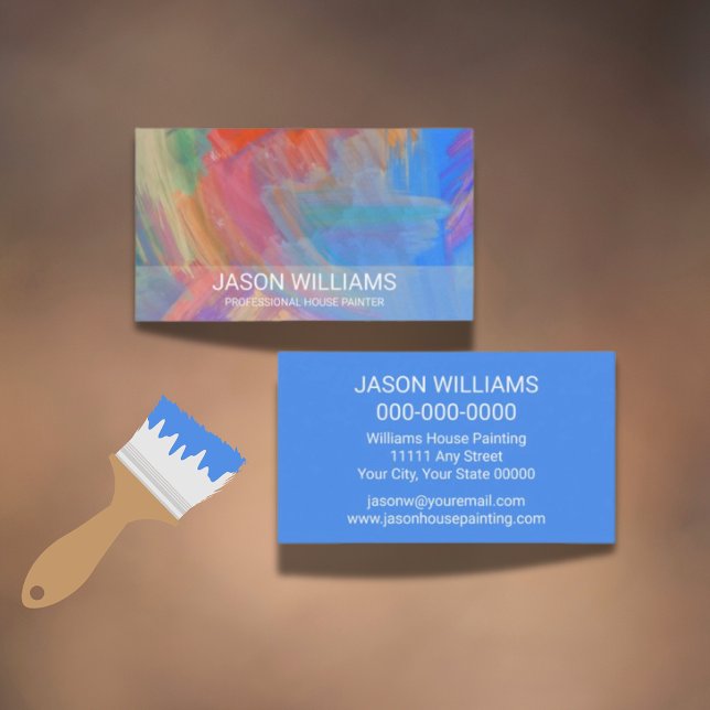 Carte De Visite Peintre Maison Moderne Professionnel Multicolor (Colorful, artistic business card showcasing your painting skills. Vibrant, professional, memorable.)