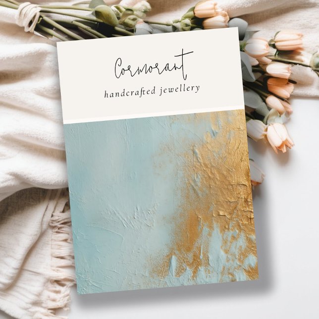 Carte De Visite Peinture à l'huile d'or bleu Texture Bijoux blanc (Créateur téléchargé)