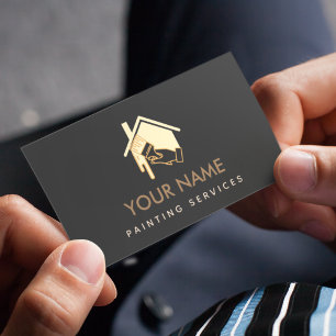 Carte De Visite Peinture à pinceau de maison moderne Crème neutre 