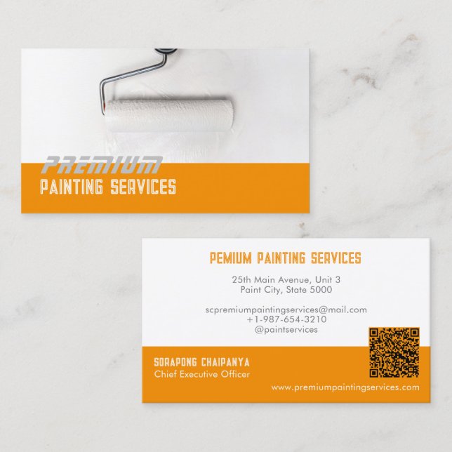 Carte De Visite Peinture blanche Services de peinture à rouleaux B (Devant / Derrière)