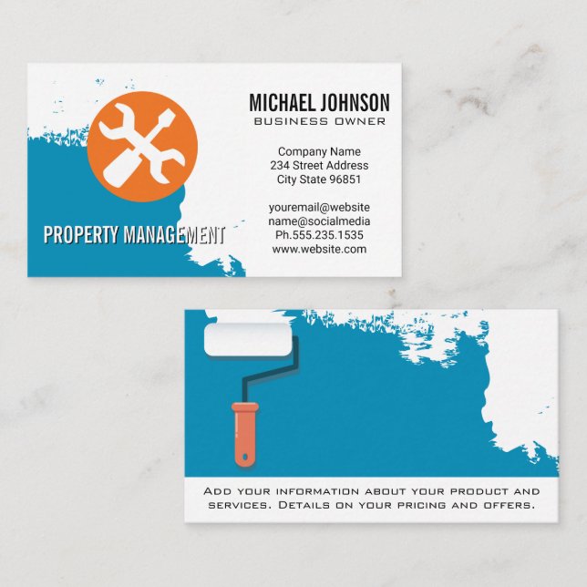 Carte De Visite Peinture bleue | Outils main de menuiserie (Devant / Derrière)