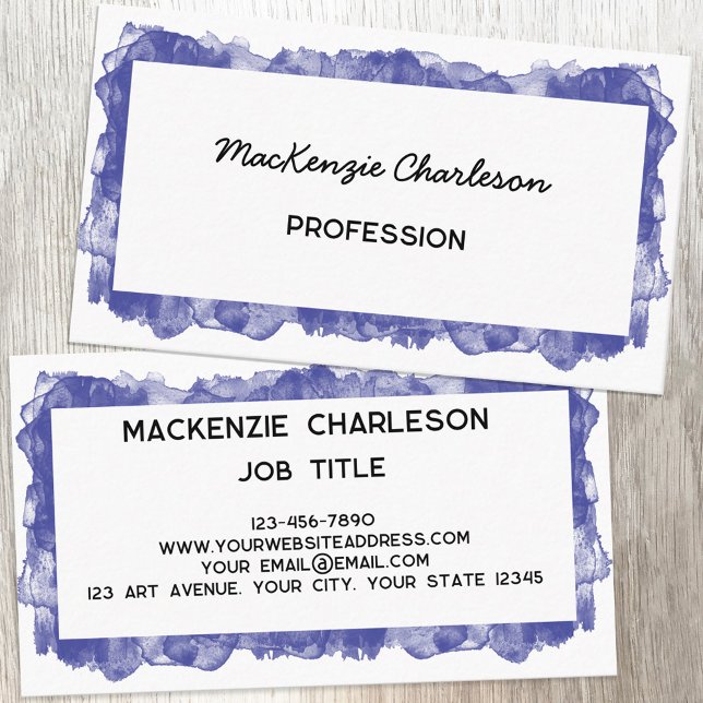 Carte De Visite Peinture d'aquarelle simple Bleu (Blue watercolor paint custom text business cards)