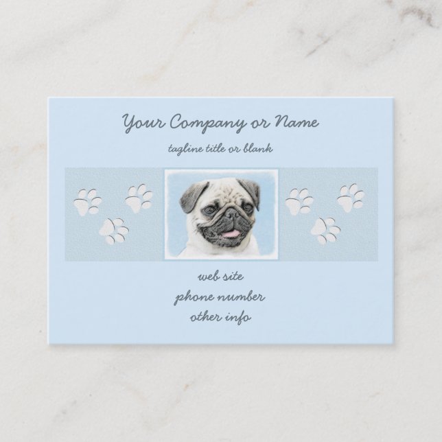 Carte De Visite Peinture de carlin - art original mignon de chien (Devant)