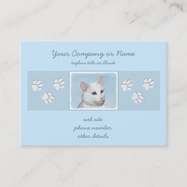 Carte De Visite Peinture de chat blanc - Cute Original Cat Art (Devant)