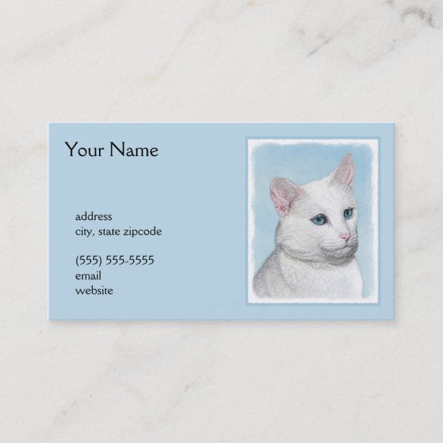 Carte De Visite Peinture de chat blanc - Cute Original Cat Art (Devant)
