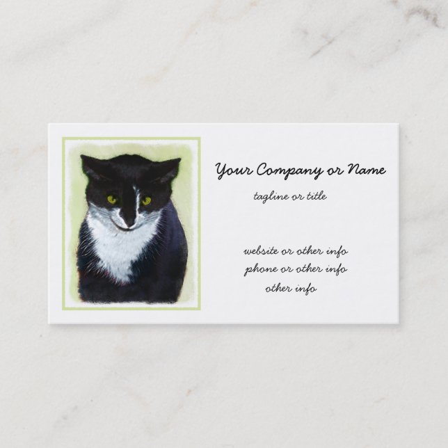 Carte De Visite Peinture de chat de Tuxedo - Cute Original Cat Art (Devant)