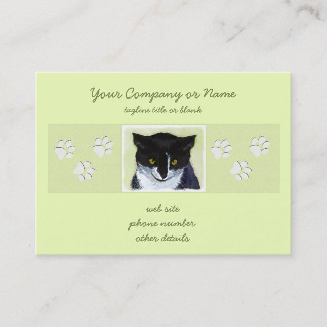 Carte De Visite Peinture de chat Tuxedo - Cute Original Cat Art (Devant)