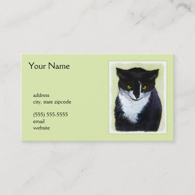 Carte De Visite Peinture de chat Tuxedo - Cute Original Cat Art (Devant)