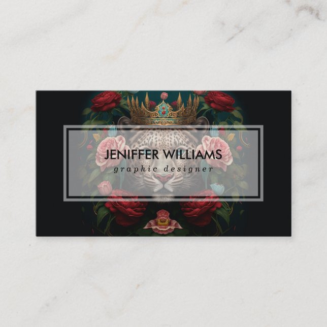 Carte De Visite Peinture de Jaguar avec Couronne de Fleurs         (Devant)