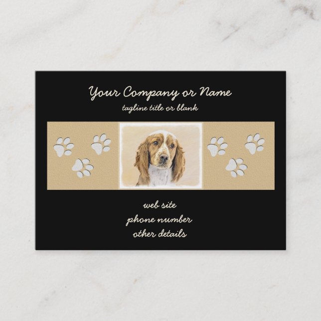 Carte De Visite Peinture d'espagnol Welsh Springer - Art original  (Devant)
