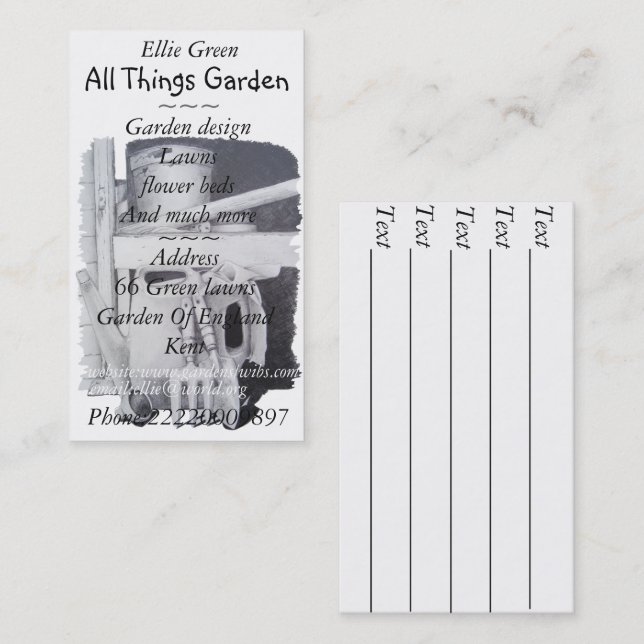 Carte De Visite peinture d'outils de jardin pour jardiner design d (Devant / Derrière)