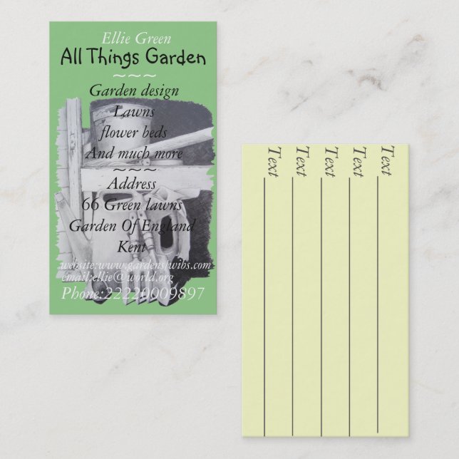 Carte De Visite peinture d'outils de jardin pour jardinier (Devant / Derrière)