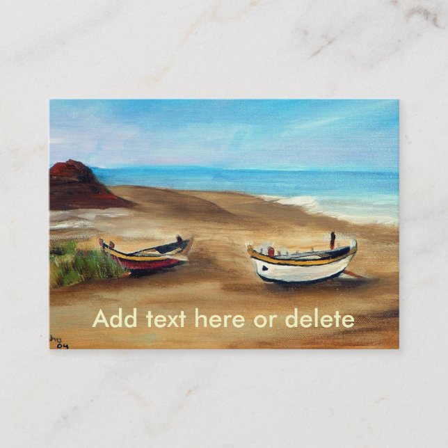 Carte De Visite Peinture d'un vieux bateau de pêche sur la plage (Devant)
