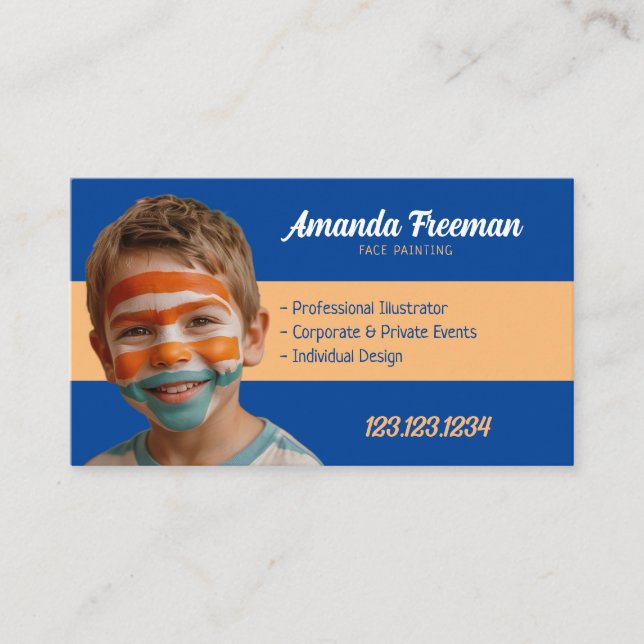 Carte De Visite Peinture faciale simple orange et bleue (Devant)