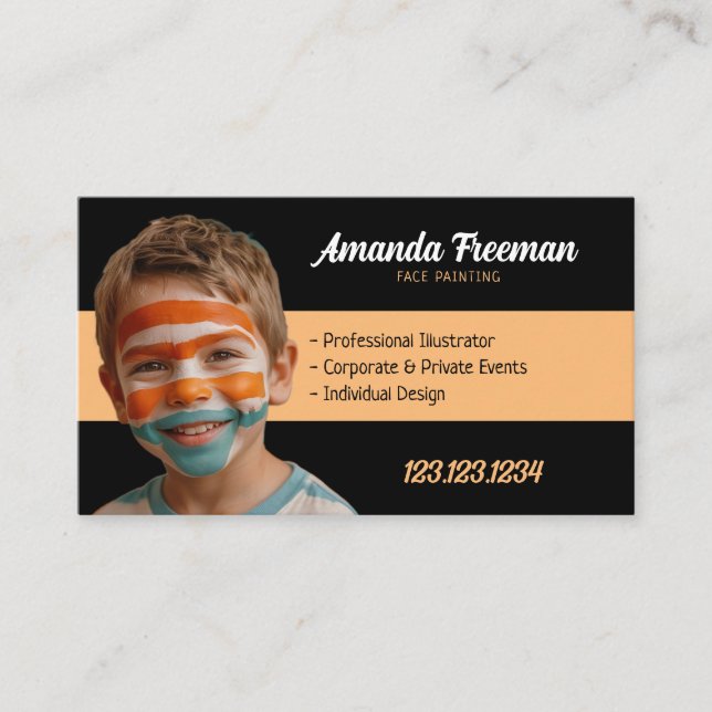 Carte De Visite Peinture faciale simple orange et noire (Devant)