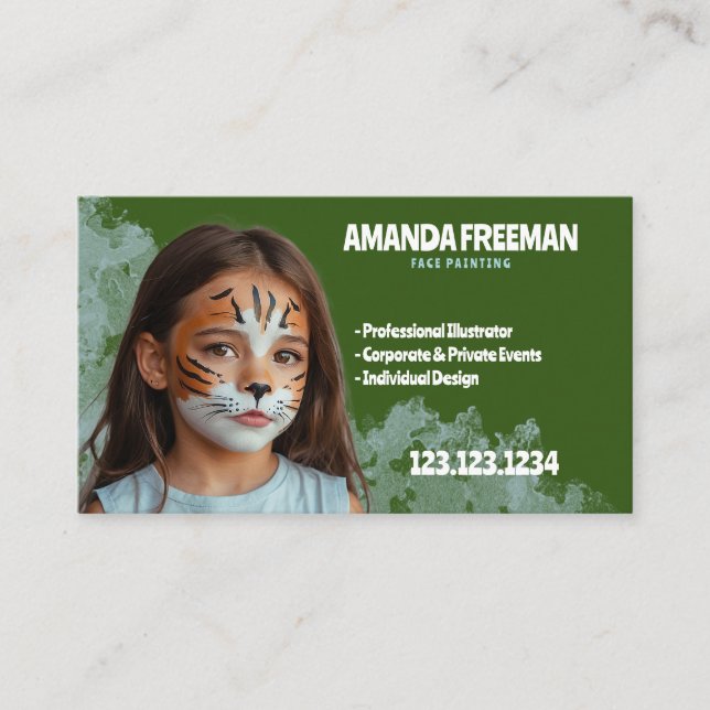 Carte De Visite Peinture faciale stylisée bleu et vert (Devant)