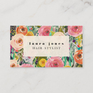 Carte De Visite Peinture florale moderne Modèle Styliste de cheveu