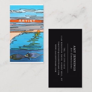 Carte De Visite Peinture Lever de soleil sur l'océan 8 bits par Al