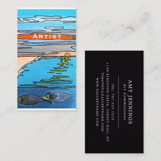 Carte De Visite Peinture Lever de soleil sur l'océan 8 bits par Al (Devant / Derrière)