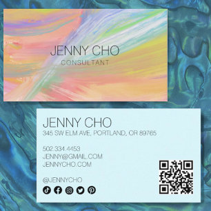 Carte De Visite Peinture minimaliste arc-en-ciel Code QR Icônes so