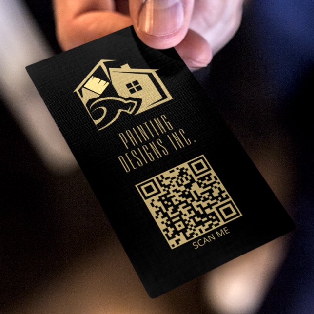 Carte De Visite Peinture moderne noire Code QR (Créateur téléchargé)